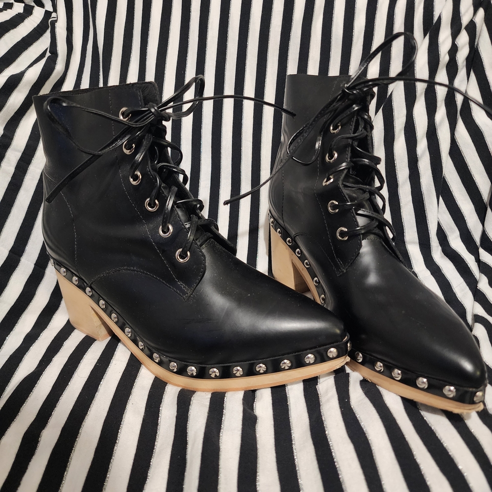Jeffrey Campbell Black Lace Up Boots with Silver Studs